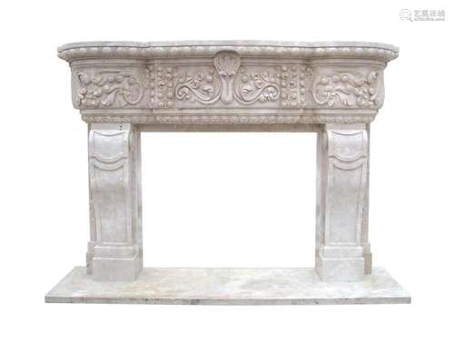 MAGNIFICENT CARVED TRAVERTINE MANTLE