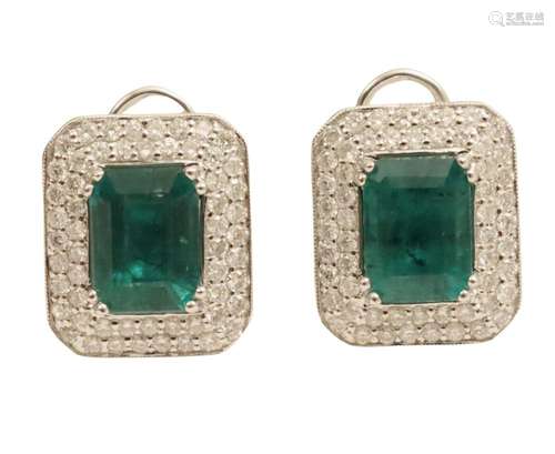 PR. OF 18K EMERALD AND DIAMOND EARRINGS