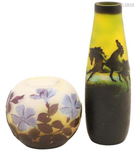 TWO GALLE STUDIO CAMEO ART GLASS VASES