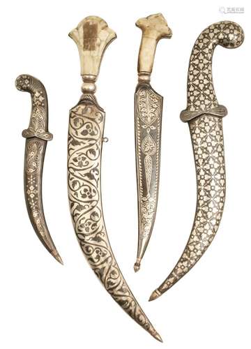 4 TURKISH OTTOMAN SILVER AND STEEL DAGGERS