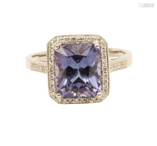 PLATINUM 4.50 CT TANZANITE & DIAMOND RING