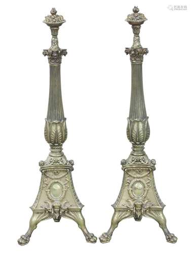 PR OF POLISHED BRONZE ANDIRONS