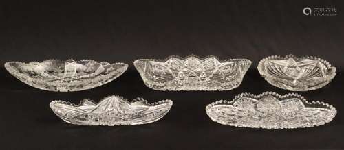 5 AMERICAN BRILLIANT CUT CRYSTAL SERVING PIECES