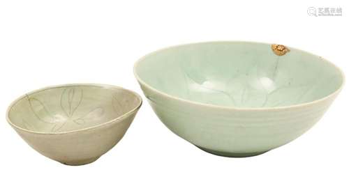 TWO EARLY CHINESE CELADON GLAZE BOWLS