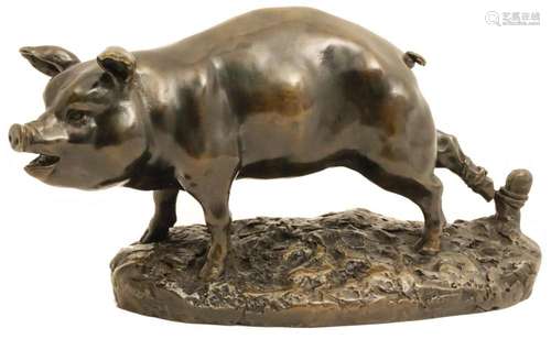 BRONZE SCULPTURE OF A SOW, AFTER BARYE