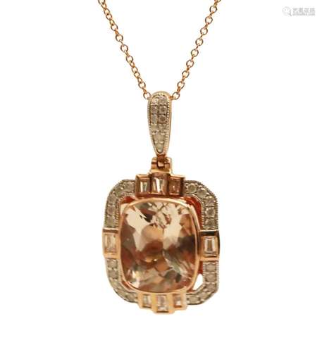 14K MORGANITE & DIAMOND PENDANT NECKLACE