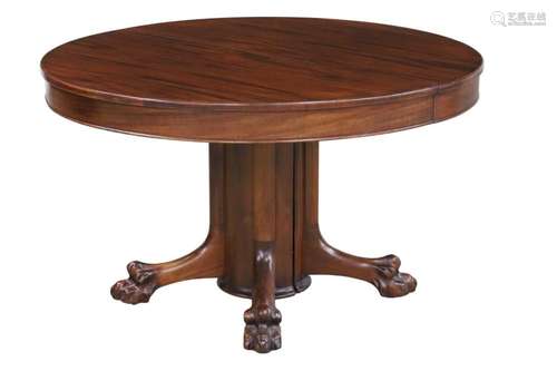 AMERICAN EMPIRE MAHOGANY PEDESTAL DINING TABLE