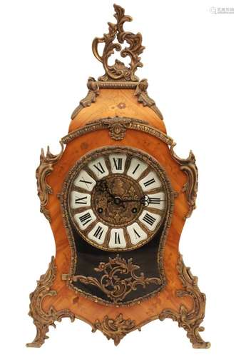 LOUIS XV STYLE WALNUT MARQUETRY MANTLE CLOCK