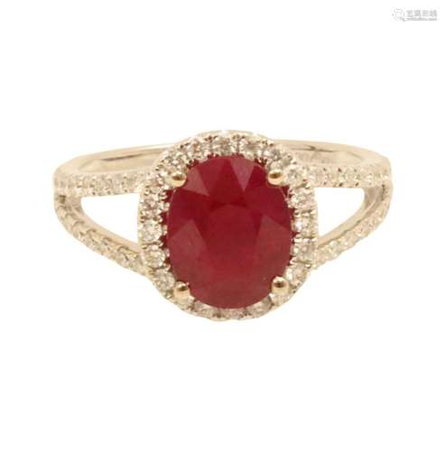 18K WG LADY'S RUBY & DIAMOND RING