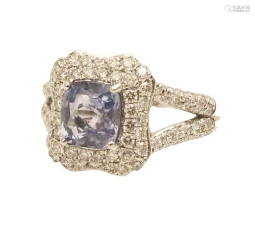 PLATINUM SAPPHIRE & DIAMOND RING W/GIA