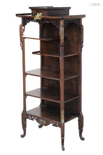 CHINESE ROSEWOOD ETAGERE WITH DRAGON GUARDIAN