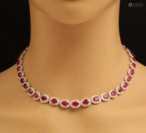 14K BURMESE RUBY & DIA. NECKLACE W/GIA