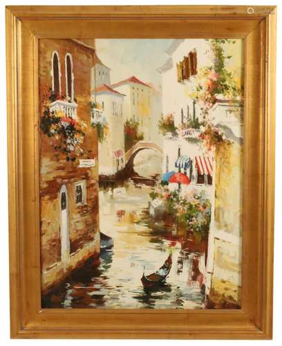 OIL ON CANVAS CANAL SCENE PAINTING