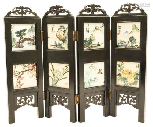 4 PANEL CHINESE PORCELAIN INLAID TABLE SCREEN