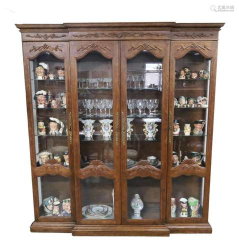 PROVINCIAL FRENCH STYLE OAK BREAKFRONT VITRINE