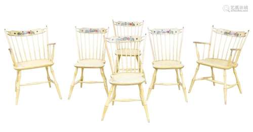 SET OF 6 ANTIQUE AMERICAN PAINTED WINDSOR CHAIRS