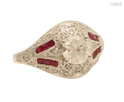 PLATINUM 1.02 CT DIAMOND & RUBY RING