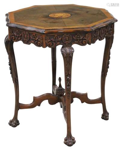 ENGLISH CARVED AND INLAID WALNUT OCCASIONAL TABLE