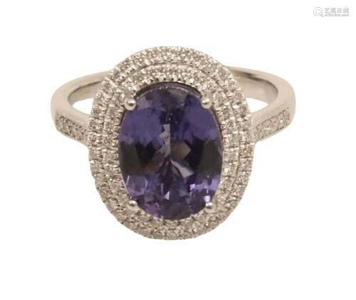 PLATINUM 3.70 CT TANZANITE & DIAMOND RING