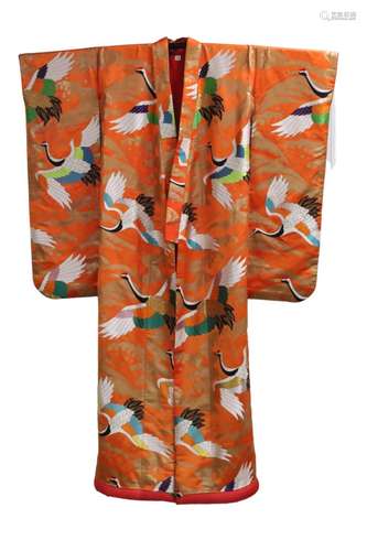 JAPANESE SILK SAFFRON ORANGE KIMONO