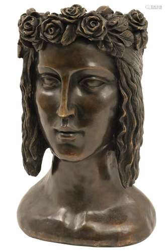 BRONZE BUST OF BACCHANTE, AFTER P. MOREAU VAUTHIER