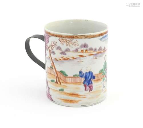 A large Chinese famille rose tankard decorated wit…