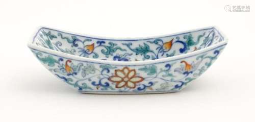 A Chinese Doucai dish of rectangular form with scr…