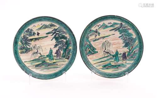 Two Japanese Ko Kutani plates decorated with a mou…