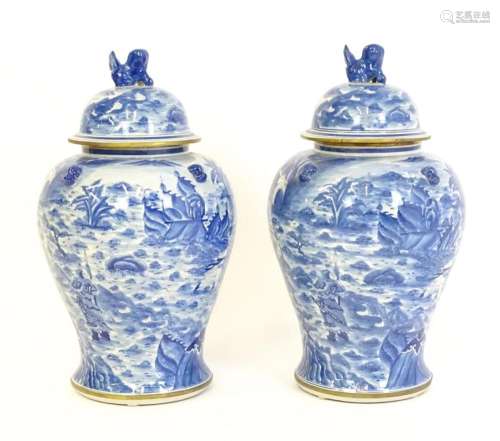 A pair of large Chinese blue and white ginger jars…
