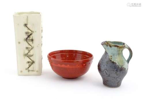 Three items of studio pottery comprising a slab va…