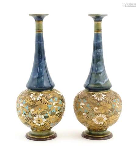 A pair of Doulton Slaters Lambeth bottle vases wit…