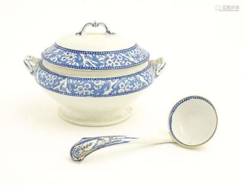 A Wedgwood & Co. blue and white soup tureen and la…
