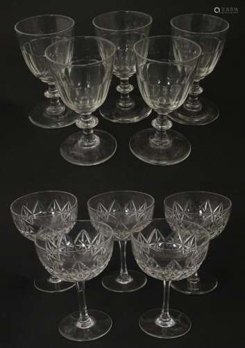 Five cut glass champagne coupes together with five…