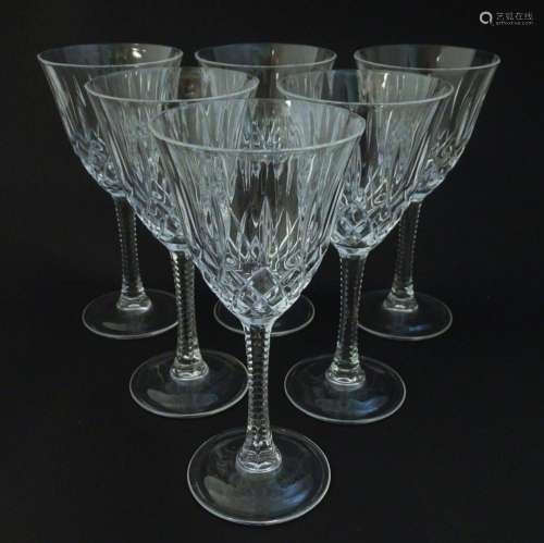 A set of 6 cut crystal wine glasses Approx 7 1/4" …