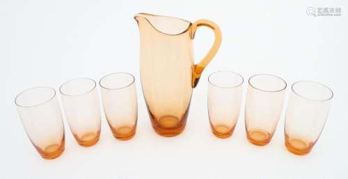 A peach glass lemonade set comprising jug and six …