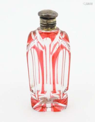 A Bohemian glass scent / perfume bottle with red d…