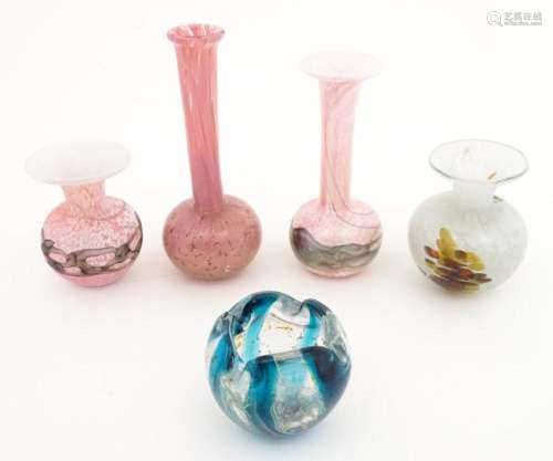 Five various examples of Mdina glass vases. Signed…