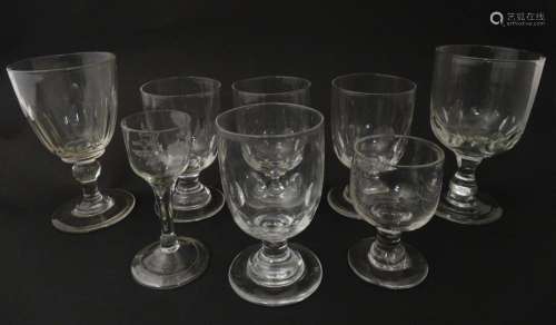 Eight Georgian and later pedestal drinking glasses…