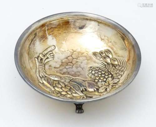 A .925 silver pin dish with embossed fruit decorat…