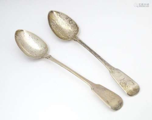 Two silver fiddle pattern serving / basting spoons…