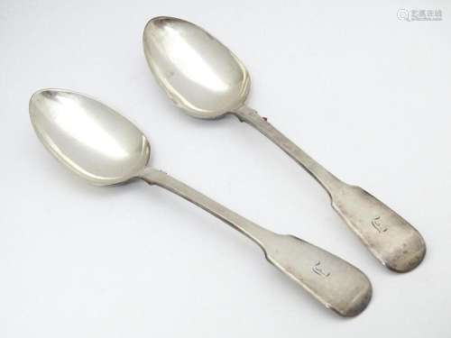 A pair of 19thC fiddle pattern tablespoons hallmar…