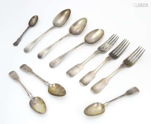 Assorted Geo III and later silver spoons and forks…