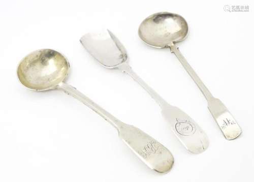 Three various salt spoons comprising one of shovel…