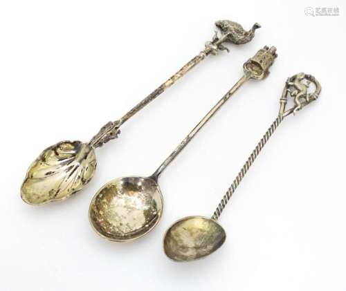 Three silver teaspoons, one hallmarked Birmingham …