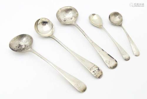 Five various silver salt spoons comprising a pair …