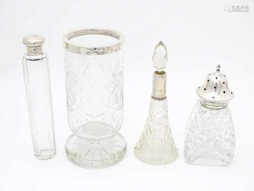 Assorted cut glass items with silver mounts, to in…