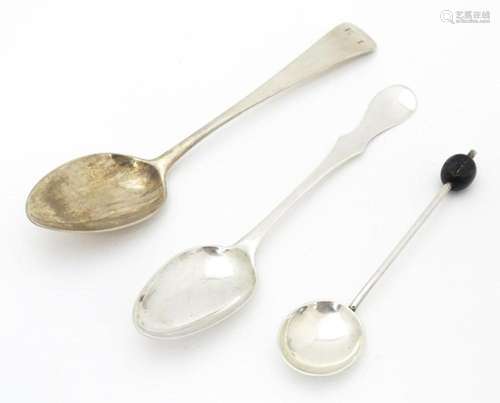 Three various silver spoons to include a 19thC tea…