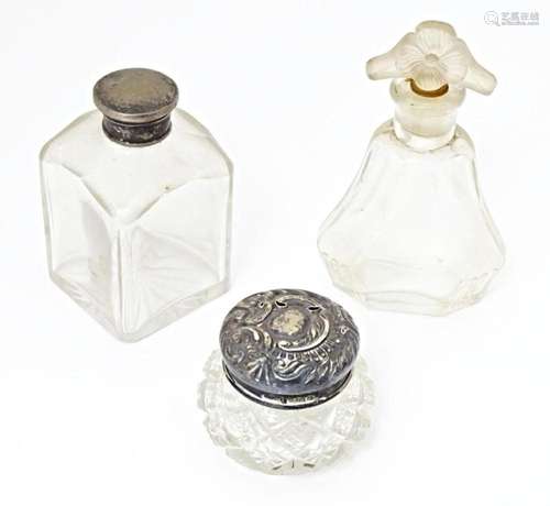 Three various glass scent / dressing table bottles…