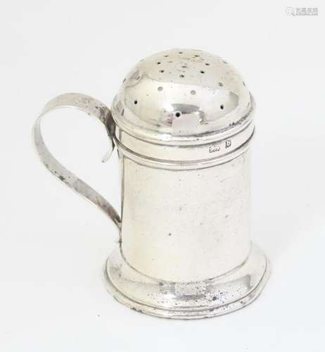 A silver pepperette formed as flour shaker, hallma…