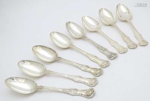 Eight associated Victorian silver Kings pattern ta…